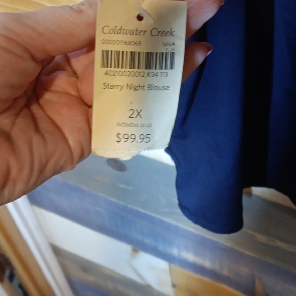 Coldwater Creek Starry Night Midnight Blue Blouse with Beaded Accents 2X - Picture 6 of 7